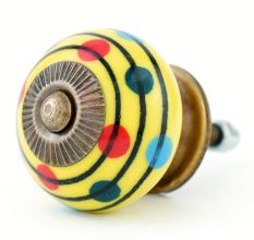 Yellow Stripes Dotted Ceramic Knob