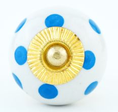 White Blue Polka Dots Ceramic Drawer Knob