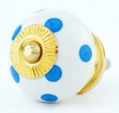 White Blue Polka Dots Ceramic Drawer Knob