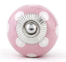Pink White Polka Round Knob