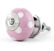 Pink White Polka Round Knob