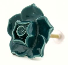 Forest Green Rose Ceramic Dresser Knob