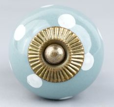 Light Grey White Polka Ceramic Knob