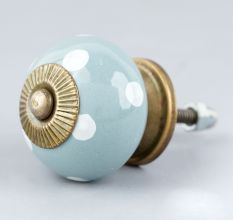 Light Grey White Polka Ceramic Knob