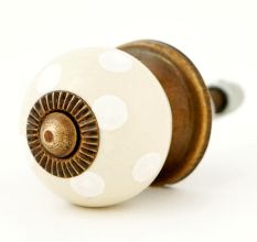 Cream White Polka Dot Small Dresser Knob