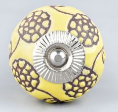 Yellow Marigold Etched Ceramic Floral Cabinet Knob