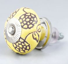 Yellow Marigold Etched Ceramic Floral Cabinet Knob