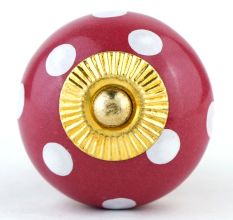 Blood Red White Polka Wardrobe Knob
