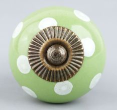 Lime Green White Polka Dotted Cabinet Knob