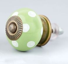 Lime Green White Polka Dotted Cabinet Knob