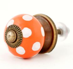 Orange White Polka Dotted Ceramic Knob