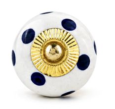 White Navy Blue Polka Dot Ceramic Knob