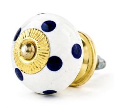 White Navy Blue Polka Dot Ceramic Knob