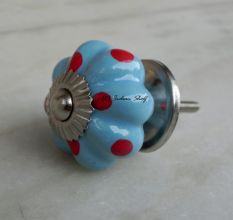 Sky Blue Red Polka Dresser Knob