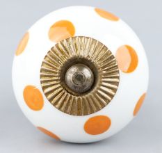 White Orange Polka Ceramic Wardrobe Knob