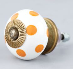 White Orange Polka Ceramic Wardrobe Knob