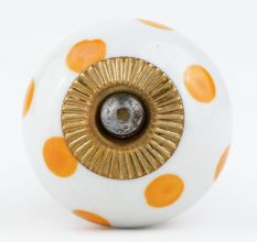 White Orange Polka Ceramic Wardrobe Knob