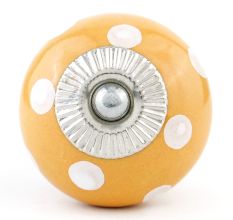 Mustard White Polka Ceramic Almirah Knob