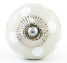 Cream White Polka Ceramic Knob