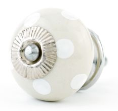 Cream White Polka Ceramic Knob