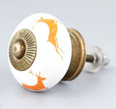 Orange Running Rein Deer Pattern Ceramic Drawer Knob Online
