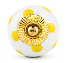 White Yellow Polka Ceramic Furniture Knob