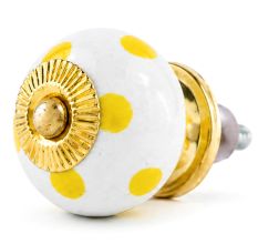 White Yellow Polka Ceramic Furniture Knob