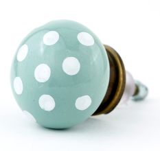 Light Green White Polka Ceramic Knob