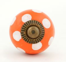 Orange White Polka Small Ceramic Cabinet Knob