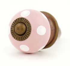 Pink Polka Dotted Small Ceramic Cabinet Knobs