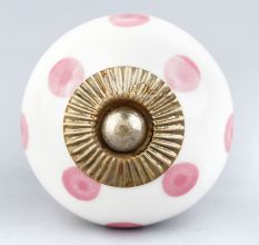 White Pink Dot Ceramic Drawer Knob
