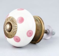White Pink Dot Ceramic Drawer Knob
