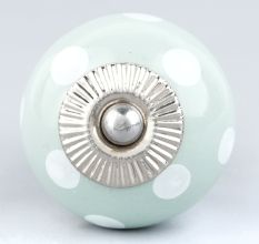 Sage Green White Dot Ceramic Dresser Knob