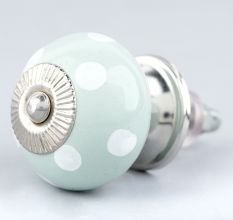 Sage Green White Dot Ceramic Dresser Knob
