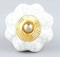 White Crackle Ceramic Melon Cabinet Knob