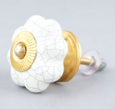 White Crackle Ceramic Melon Cabinet Knob
