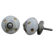 White Golden Dotted Ceramic Drawer Knob