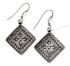 92.5 Sterling Silver Earrings Square Diamond Shape Dangle Earrings