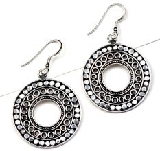 Engraved Disc 92.5 Sterling Silver Earrings Fancy Danglers For women