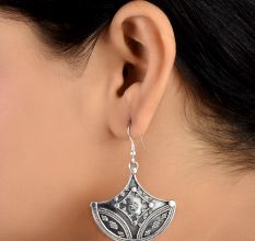 92.5 Sterling Silver Earrings Tribal Diya Dangler Earrings