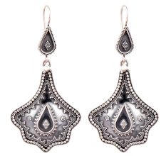 Oxidized 92.5 Sterling silver Earrings Petal Embossed Design Dangler for women