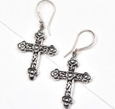 Floral Cross 925 Sterling Drop Earrings For Women