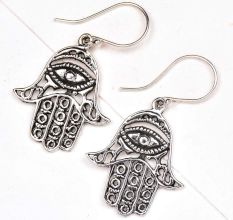 Hamsa Hand 92.5 Sterling Silver Earrings Evil Eye Engraved Earrings