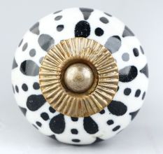 White & Black Ceramic Floral Knob