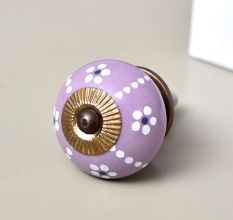 Purple Ceramic Floral Cabinet Knob With Flower