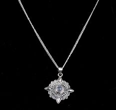 Round Engraved Grey Stone 92.5 Sterling Silver Pendant