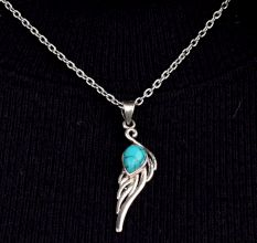 Turquoise Teardrop Feather Embedded 92.5 Sterling Silver Jewelry