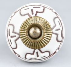 Cream Etched Floral Ceramic Cabinet Knob
