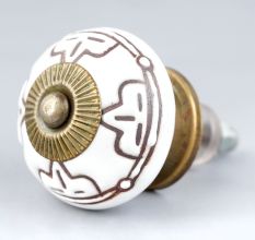 Cream Etched Floral Ceramic Cabinet Knob