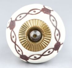 Cream Etched Chain Design Ceramic Cabinet Knob